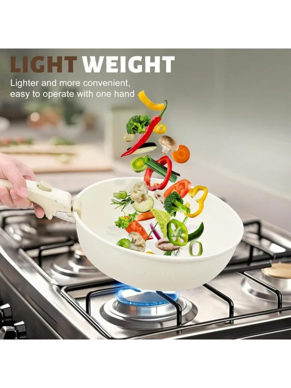10-Piece Non-Stick Cookware Set with Detachable Handles - White Kitchen